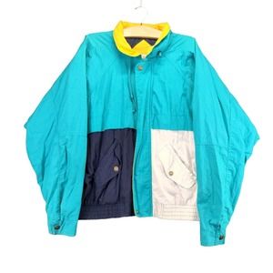 Vintage Merona Windbreaker Jacket Coat Size L Blue White Color Block